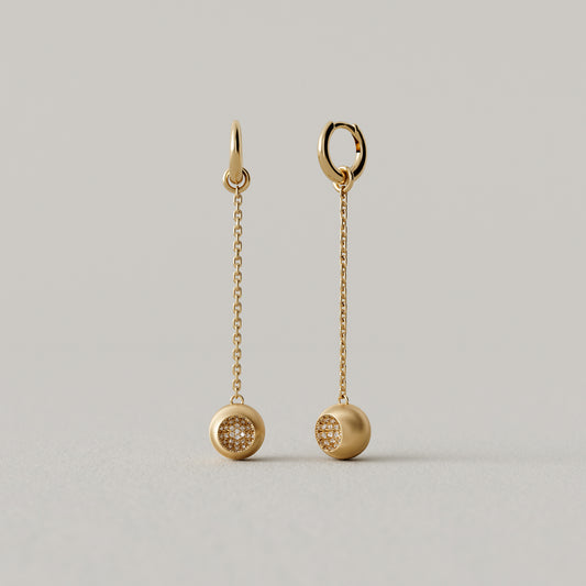 Cave Round | Drop Earring 60mm | 18k Yellow Gold with Diamonds