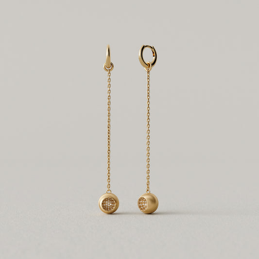 Cave Round | Drop Earring 80mm | 18k Yellow Gold with Diamonds