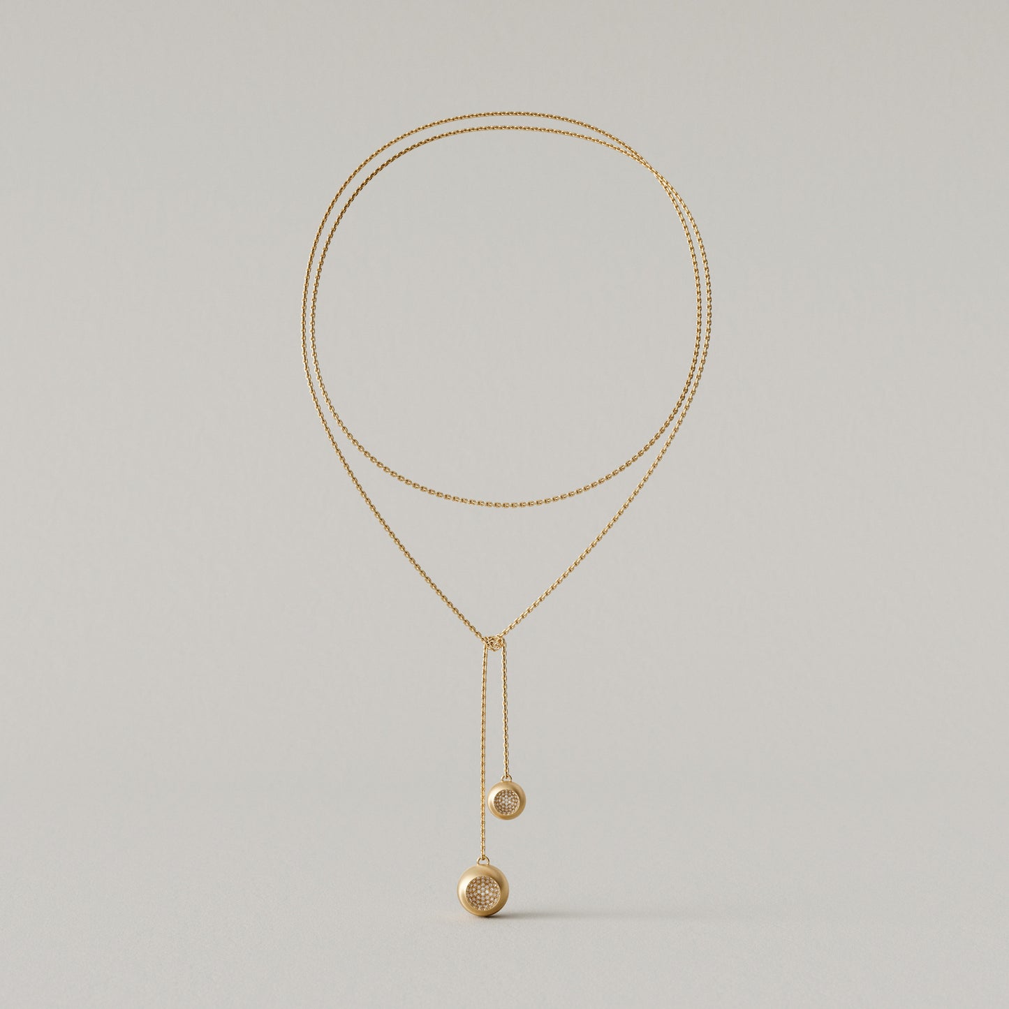 Cave Round | Lariat Necklace | 18k Yellow Gold with Diamonds