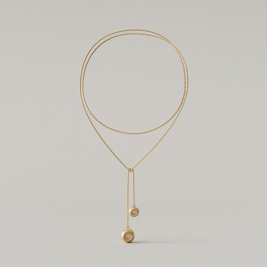 Cave Round | Lariat Necklace | 18k Yellow Gold with Diamonds
