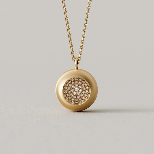 Cave Round | Pendant Large | 18k Yellow Gold with Diamonds