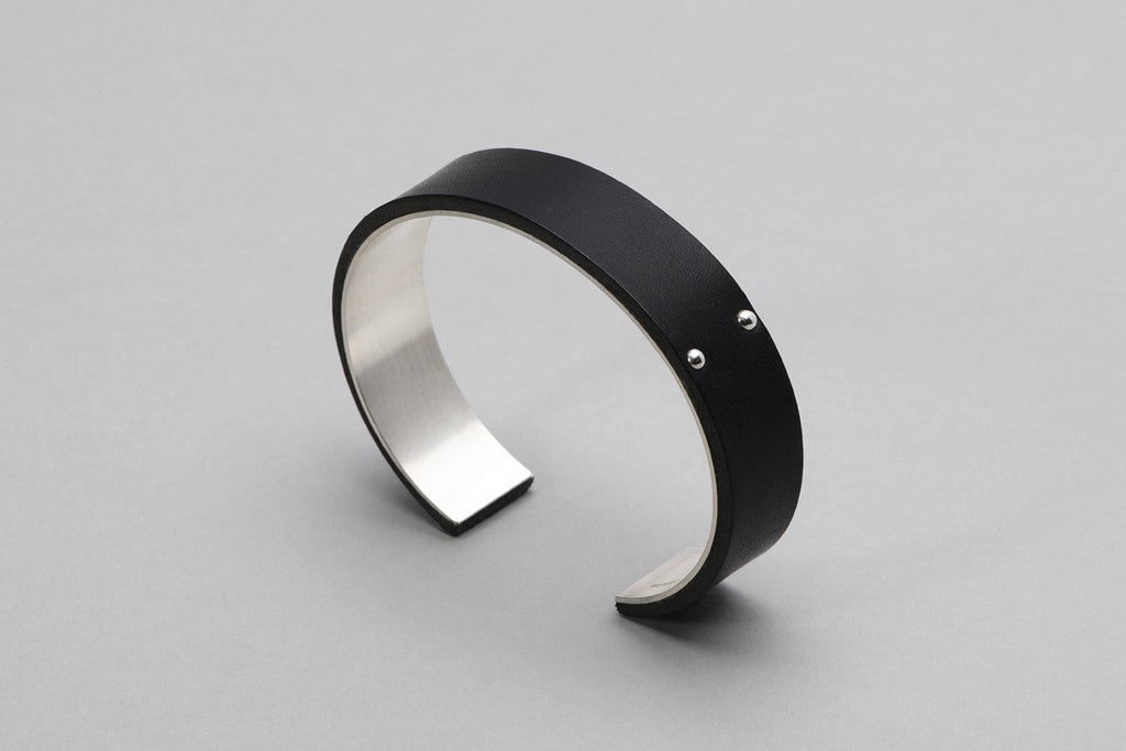 Wyatt Love Cuff | Black Leather and Sterling Silver